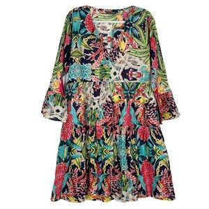 Nwot Kikisol Tunic Top XXL Plus Size Tropical Beachy Vacay Resort Multicolor